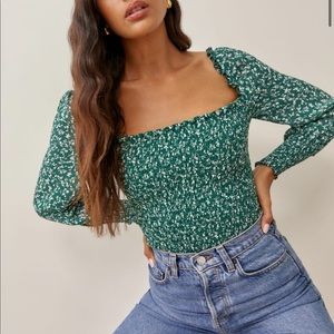 Reformation Green Pinto Top